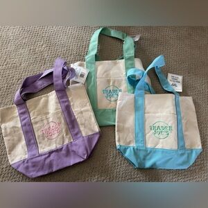 Trader Joe’s Canvas Tote Bag Set - Purple, Green, Blue NWT!